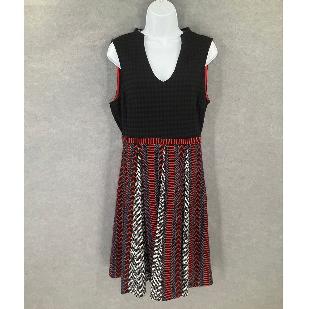 Maeve Anthropologie Fit & Flare‎ Dress Black Red Knit Geometric US 10 Bohemian